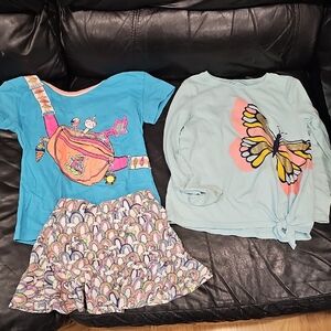Lot Of Girls Size 5/6 Colorful Kids Outfit Skirt Set And Long Sleeve Shirts
